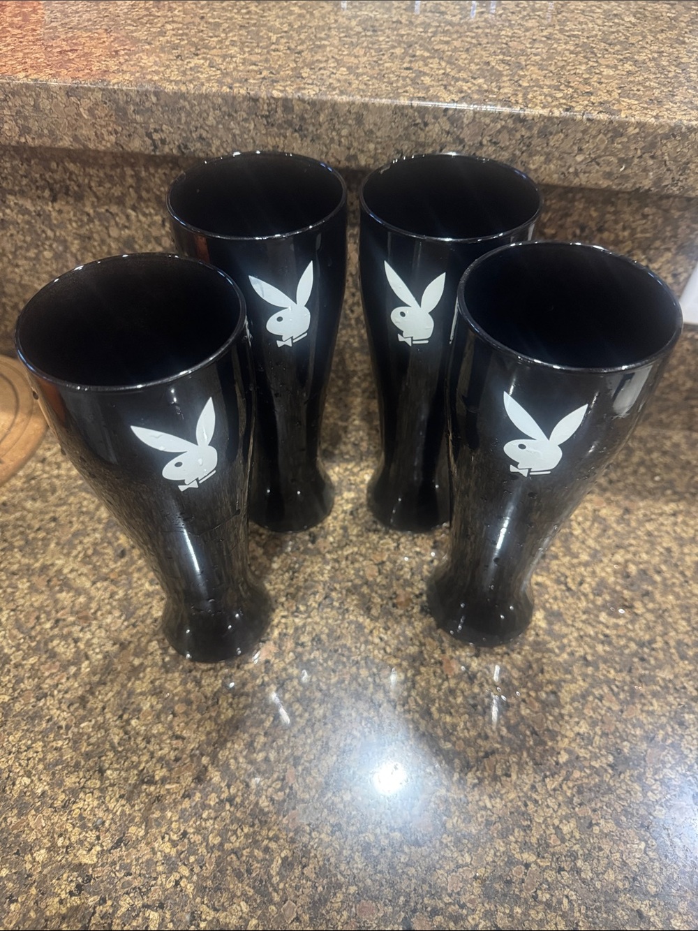 PLAYBOY Black Pint Glasses with White Bunny Logo